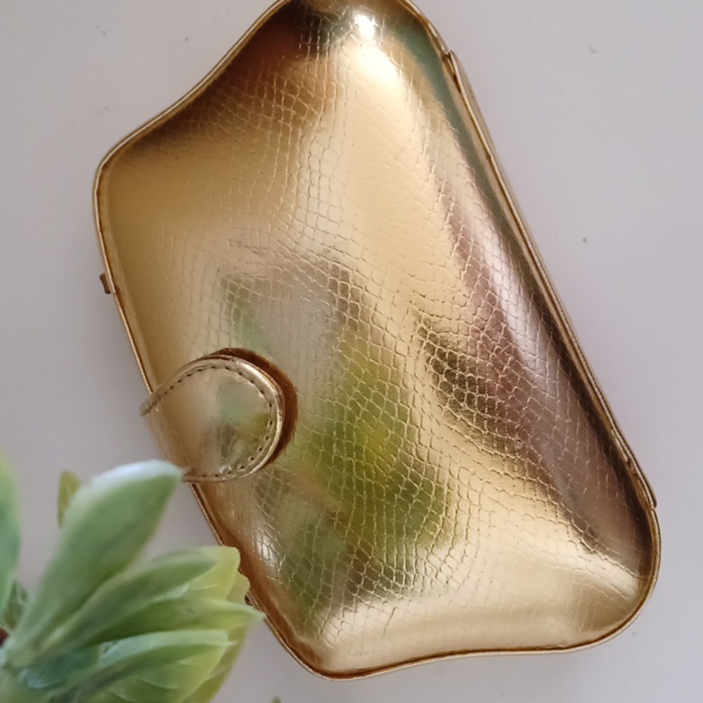 RARE Vintage Morgan Taylor Gold Snakeskin Hard Case Evening Crossbody Bag - Picture 5 of 7